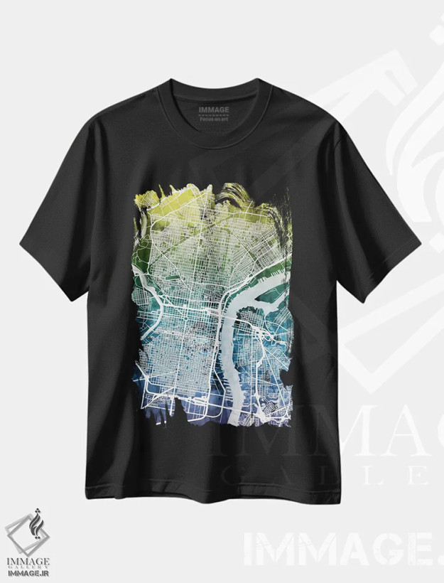 تیشرت مشکی طرح دار – تیشرت آبستره ,Pennsylvania, USA,نقشه گرادیانی فیلادلفیا، پنسیلوانیا، آمریکا اثر مایکل تامپست فروشگاه ایماژ