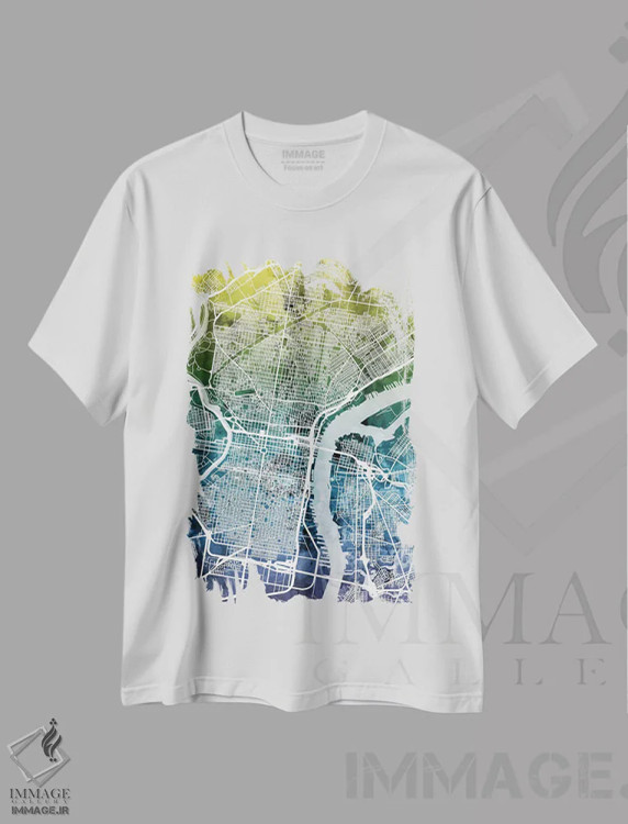 تیشرت سفید طرح دار – تیشرت آبستره ,Pennsylvania, USA,نقشه گرادیانی فیلادلفیا، پنسیلوانیا، آمریکا اثر مایکل تامپست immage.ir
