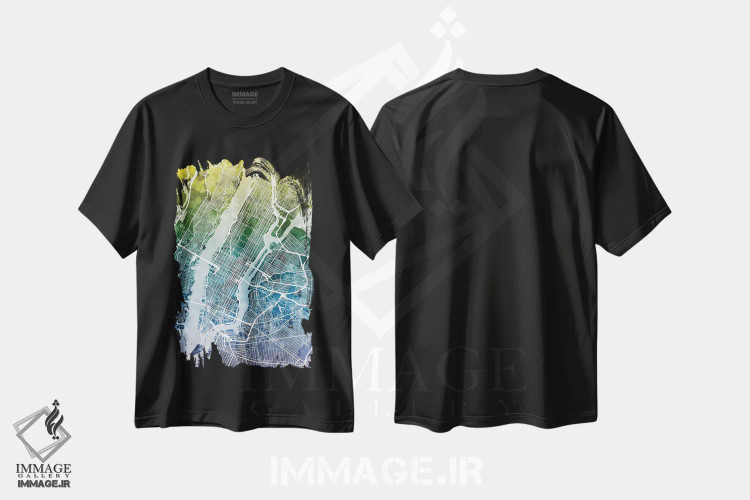 تیشرت مشکی طرح دار – تیشرت نقشه ای ,New York, USA II,نیویورک سیتی، نیویورک، آمریکا اثر مایکل تامپست immage.ir