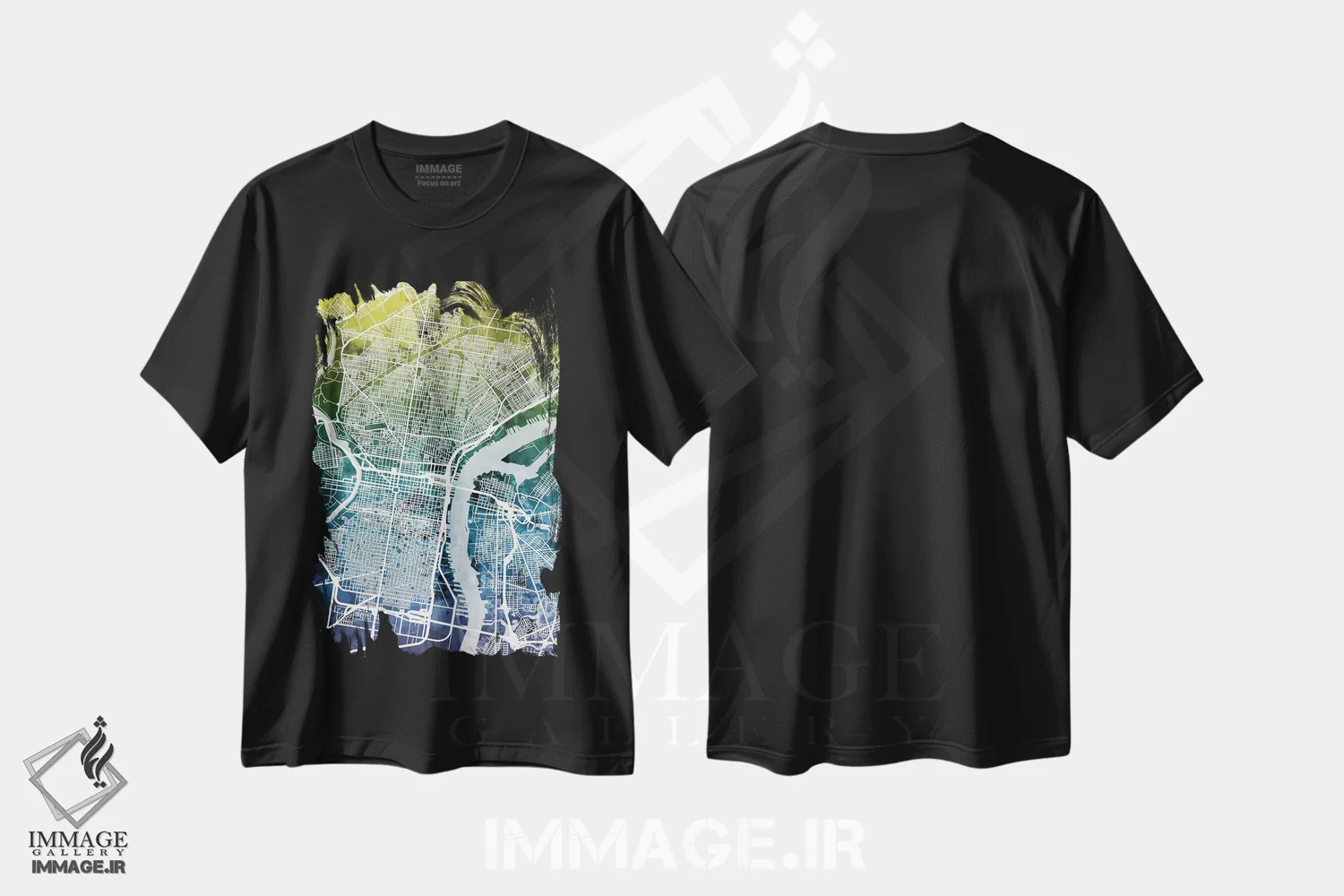 تیشرت مشکی طرح دار – تیشرت آبستره ,Pennsylvania, USA,نقشه گرادیانی فیلادلفیا، پنسیلوانیا، آمریکا اثر مایکل تامپست فروشگاه ایماژ