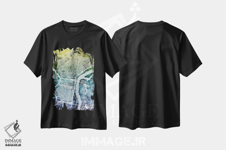 تیشرت مشکی طرح دار – تیشرت آبستره ,Pennsylvania, USA,نقشه گرادیانی فیلادلفیا، پنسیلوانیا، آمریکا اثر مایکل تامپست فروشگاه ایماژ