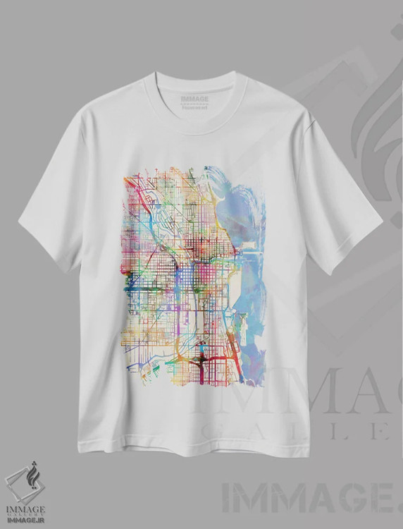 تیشرت سفید طرح دار – تیشرت نقشه انتزاعی ,Illinois, USA,شیکاگو، ایلینوی، آمریکا اثر مایکل تامپست immage.ir