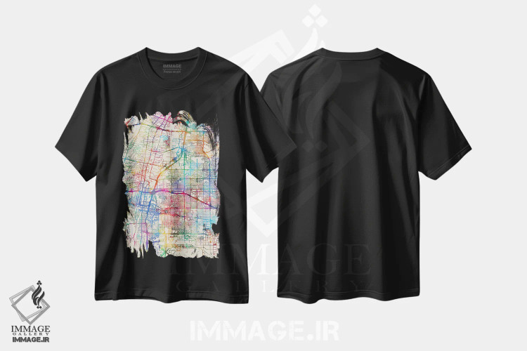 تیشرت مشکی طرح دار – تیشرت نقشه گرادیانی ,New Mexico, USA,آلبوکرکی، نیومکزیکو، آمریکا اثر مایکل تامپست immage.ir