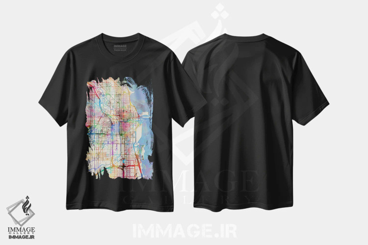 تیشرت مشکی طرح دار – تیشرت نقشه انتزاعی ,Illinois, USA,شیکاگو، ایلینوی، آمریکا اثر مایکل تامپست فروشگاه ایماژ