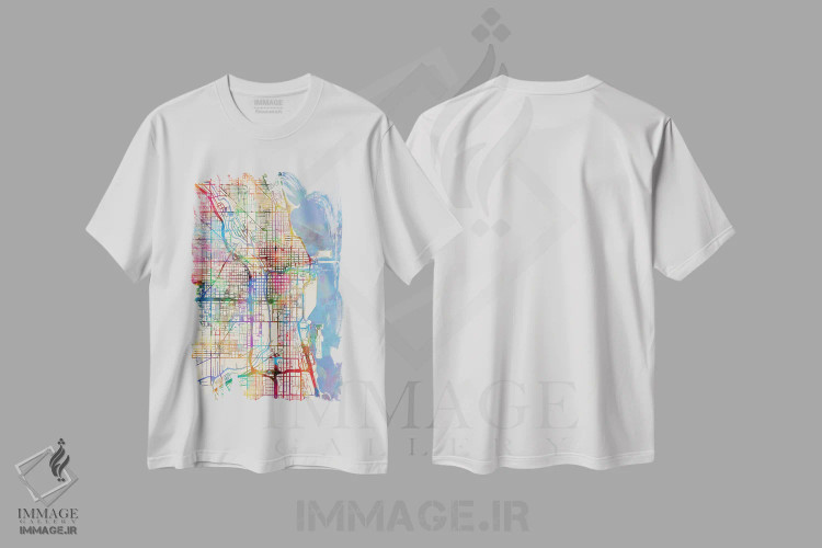 تیشرت سفید طرح دار – تیشرت نقشه انتزاعی ,Illinois, USA,شیکاگو، ایلینوی، آمریکا اثر مایکل تامپست immage.ir