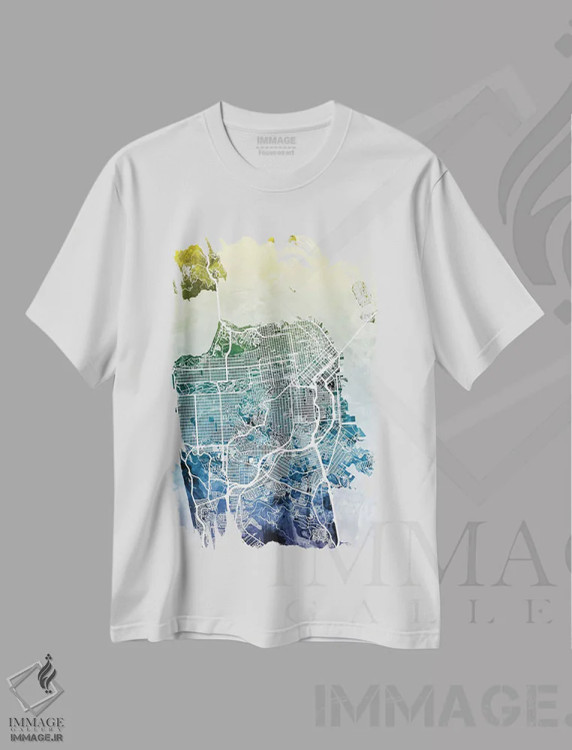 تیشرت سفید طرح دار – تیشرت سان فرانسیسکو ,California, USA,نقشه گرادیان سان فرانسیسکو، کالیفرنیا، آمریکا اثر مایکل تامپست immage.ir