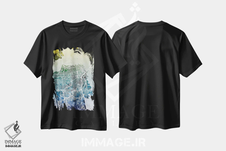 تیشرت مشکی طرح دار – تیشرت سان فرانسیسکو ,California, USA,نقشه گرادیان سان فرانسیسکو، کالیفرنیا، آمریکا اثر مایکل تامپست فروشگاه ایماژ