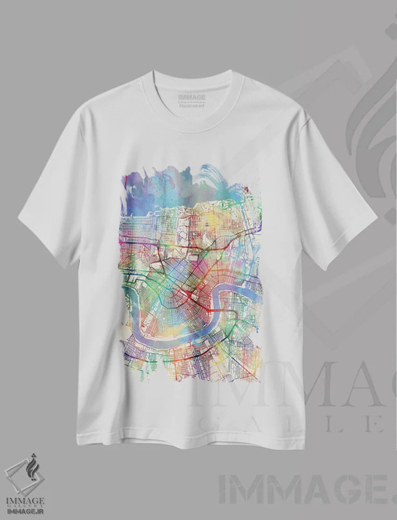 تیشرت سفید طرح دار – تیشرت نقشه شهری ,Louisiana, USA,نیواورلئان، لوئیزیانا، آمریکا اثر مایکل تامپست immage.ir