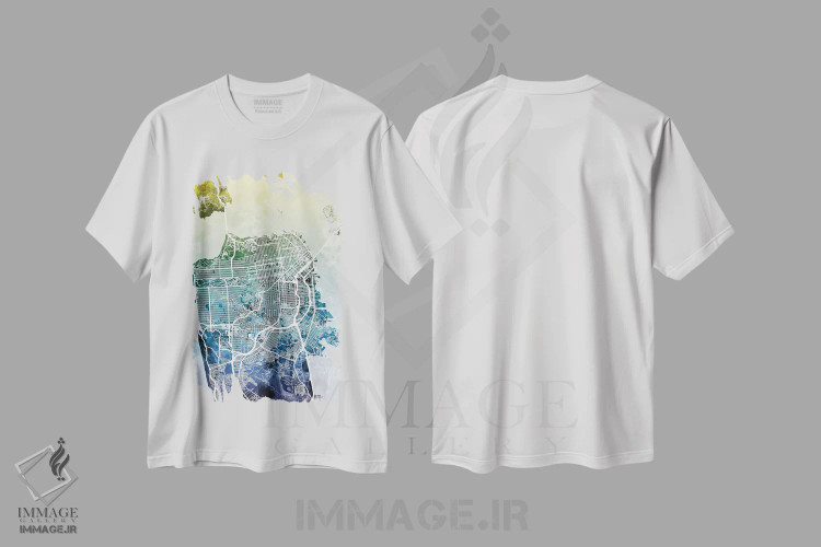 تیشرت سفید طرح دار – تیشرت سان فرانسیسکو ,California, USA,نقشه گرادیان سان فرانسیسکو، کالیفرنیا، آمریکا اثر مایکل تامپست immage.ir