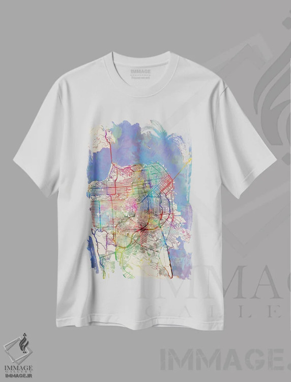 تیشرت سفید طرح دار – تیشرت انتزاعی ,California, USA,نقشه رنگین کمانی سان فرانسیسکو، کالیفرنیا، آمریکا اثر مایکل تامپست immage.ir