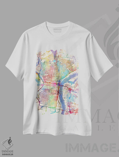 تیشرت سفید طرح دار – تیشرت شهری ,Pennsylvania, USA,نقشه رنگین کمانی فیلادلفیا، پنسیلوانیا، آمریکا اثر مایکل تامپست فروشگاه ایماژ