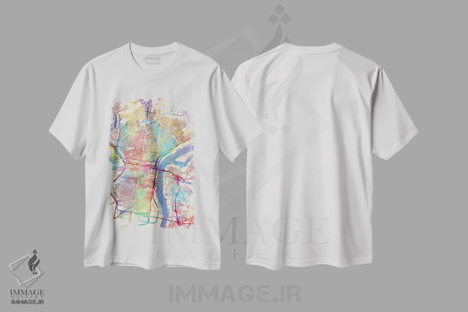 تیشرت سفید طرح دار – تیشرت شهری ,Pennsylvania, USA,نقشه رنگین کمانی فیلادلفیا، پنسیلوانیا، آمریکا اثر مایکل تامپست فروشگاه ایماژ