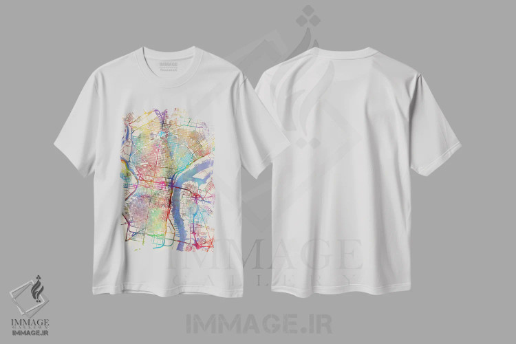 تیشرت سفید طرح دار – تیشرت شهری ,Pennsylvania, USA,نقشه رنگین کمانی فیلادلفیا، پنسیلوانیا، آمریکا اثر مایکل تامپست فروشگاه ایماژ
