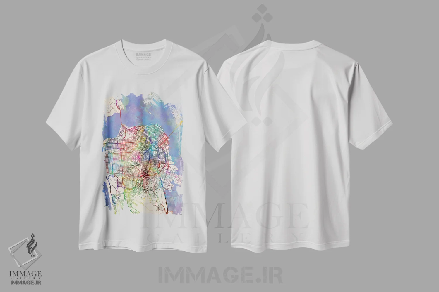 تیشرت سفید طرح دار – تیشرت انتزاعی ,California, USA,نقشه رنگین کمانی سان فرانسیسکو، کالیفرنیا، آمریکا اثر مایکل تامپست immage.ir