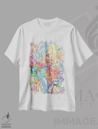تیشرت سفید طرح دار – تیشرت شهری ,D.C., USA,نقشه رنگین کمانی واشینگتن دی سی، آمریکا اثر مایکل تامپست فروشگاه ایماژ