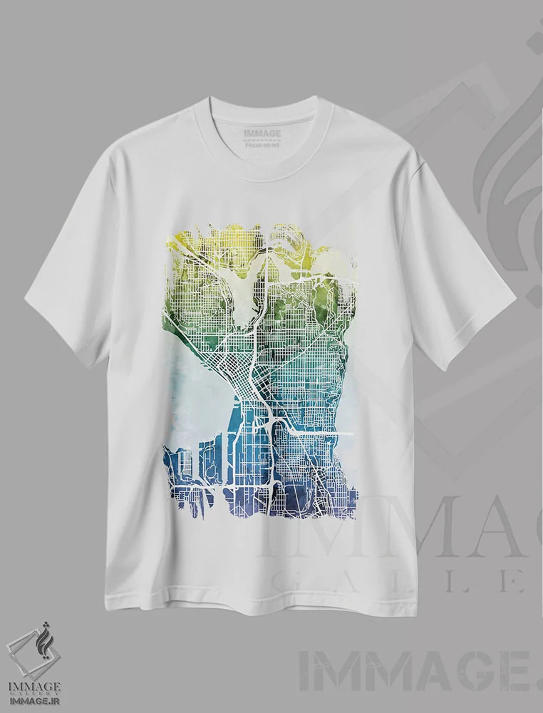 تیشرت سفید طرح دار – تیشرت انتزاعی ,Washington, USA,نقشه گرادیان سیاتل، واشینگتن، آمریکا اثر مایکل تامپست immage.ir