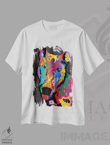تیشرت سفید طرح دار – تیشرت حیوانات ,بول تریر رنگین کمانی اثر مایکل تامپست فروشگاه ایماژ