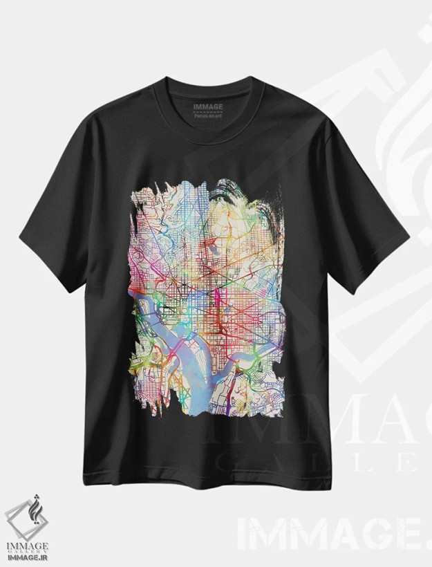 تیشرت مشکی طرح دار – تیشرت هنری ,D.C., USA,نقشه رنگین کمانی واشینگتن دی سی، آمریکا اثر مایکل تامپست فروشگاه ایماژ