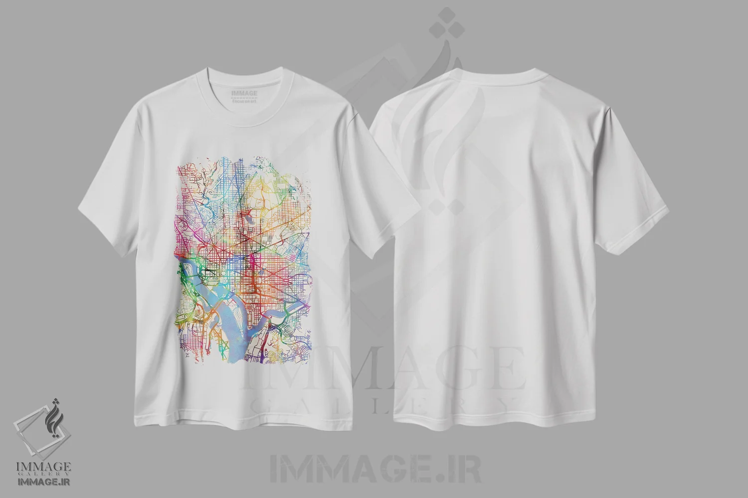 تیشرت سفید طرح دار – تیشرت شهری ,D.C., USA,نقشه رنگین کمانی واشینگتن دی سی، آمریکا اثر مایکل تامپست فروشگاه ایماژ