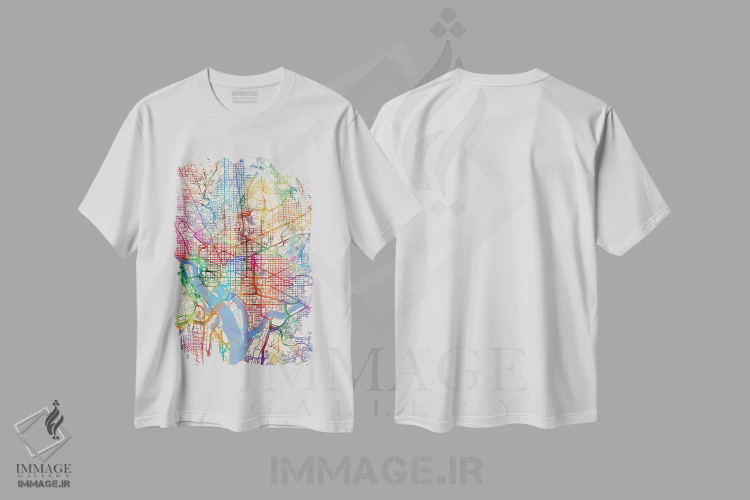 تیشرت سفید طرح دار – تیشرت شهری ,D.C., USA,نقشه رنگین کمانی واشینگتن دی سی، آمریکا اثر مایکل تامپست فروشگاه ایماژ