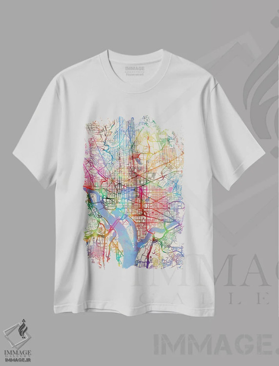 تیشرت سفید طرح دار – تیشرت هنری ,D.C., USA,نقشه رنگین کمانی واشینگتن دی سی، آمریکا اثر مایکل تامپست immage.ir