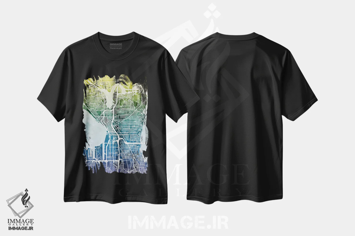 تیشرت مشکی طرح دار – تیشرت انتزاعی ,Washington, USA,نقشه گرادیان سیاتل، واشینگتن، آمریکا اثر مایکل تامپست فروشگاه ایماژ