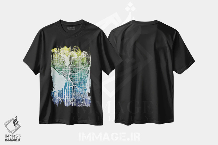تیشرت مشکی طرح دار – تیشرت انتزاعی ,Washington, USA,نقشه گرادیان سیاتل، واشینگتن، آمریکا اثر مایکل تامپست فروشگاه ایماژ