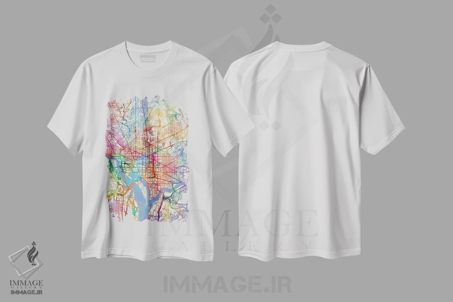 تیشرت سفید طرح دار – تیشرت شهری ,D.C., USA,نقشه رنگین کمانی واشینگتن دی سی، آمریکا اثر مایکل تامپست فروشگاه ایماژ