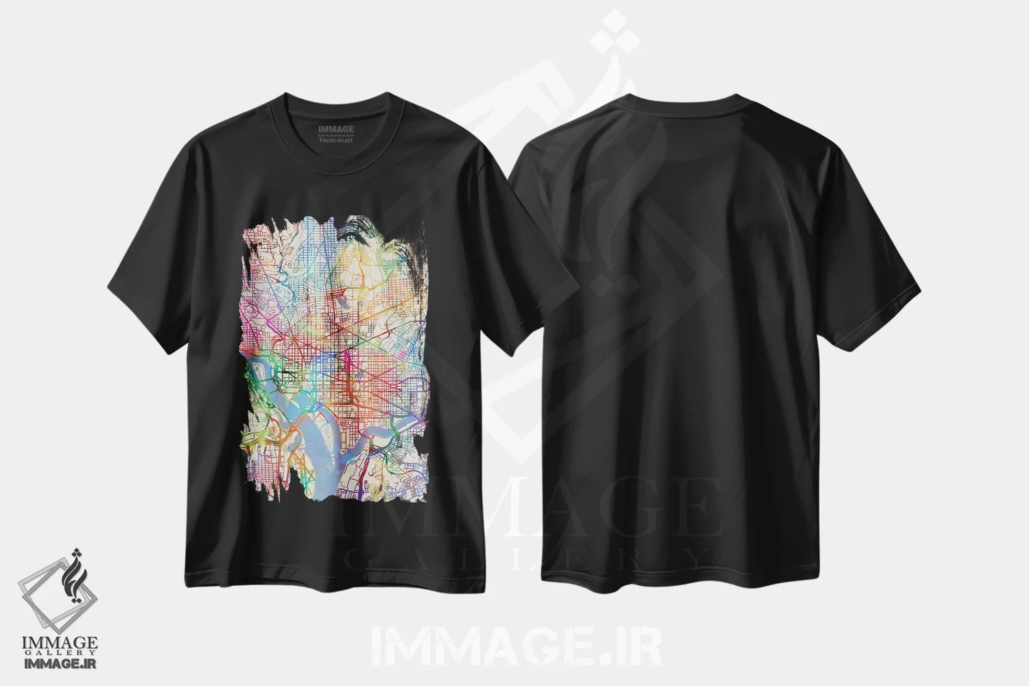 تیشرت مشکی طرح دار – تیشرت شهری ,D.C., USA,نقشه رنگین کمانی واشینگتن دی سی، آمریکا اثر مایکل تامپست immage.ir
