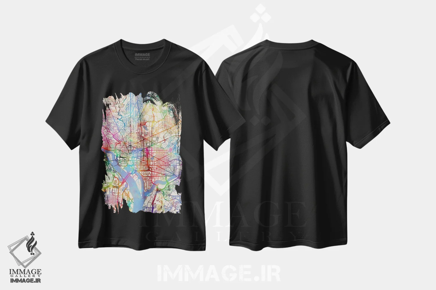 تیشرت مشکی طرح دار – تیشرت هنری ,D.C., USA,نقشه رنگین کمانی واشینگتن دی سی، آمریکا اثر مایکل تامپست فروشگاه ایماژ