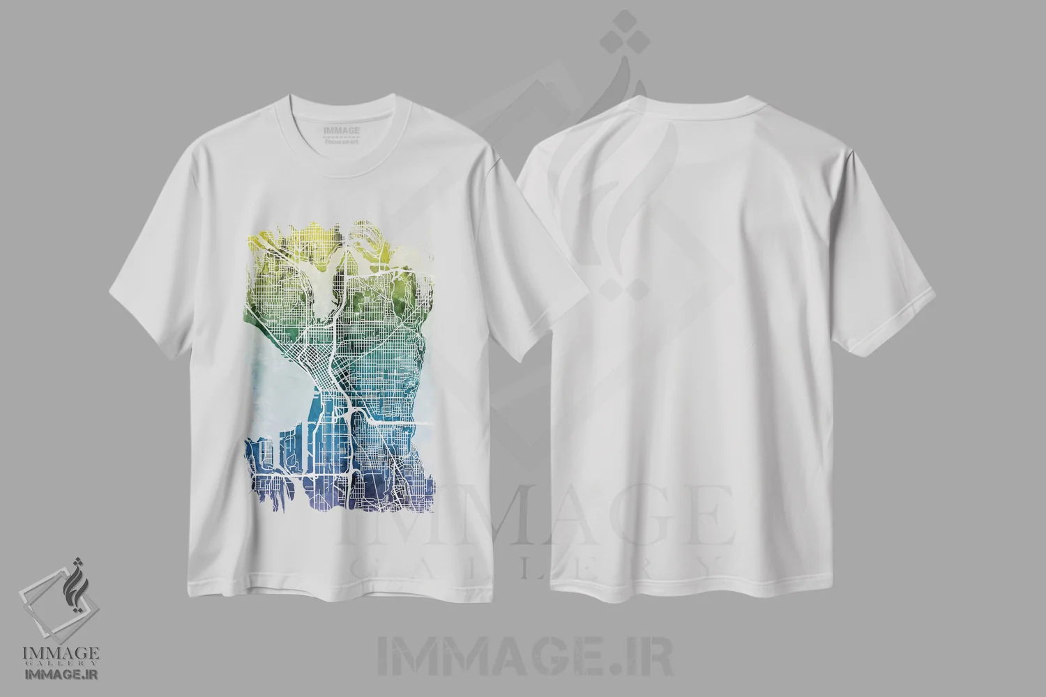 تیشرت سفید طرح دار – تیشرت انتزاعی ,Washington, USA,نقشه گرادیان سیاتل، واشینگتن، آمریکا اثر مایکل تامپست immage.ir