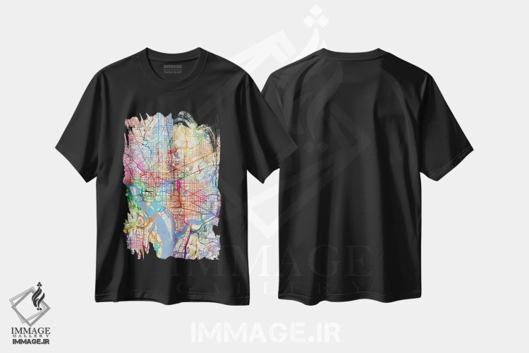 تیشرت مشکی طرح دار – تیشرت شهری ,D.C., USA,نقشه رنگین کمانی واشینگتن دی سی، آمریکا اثر مایکل تامپست immage.ir
