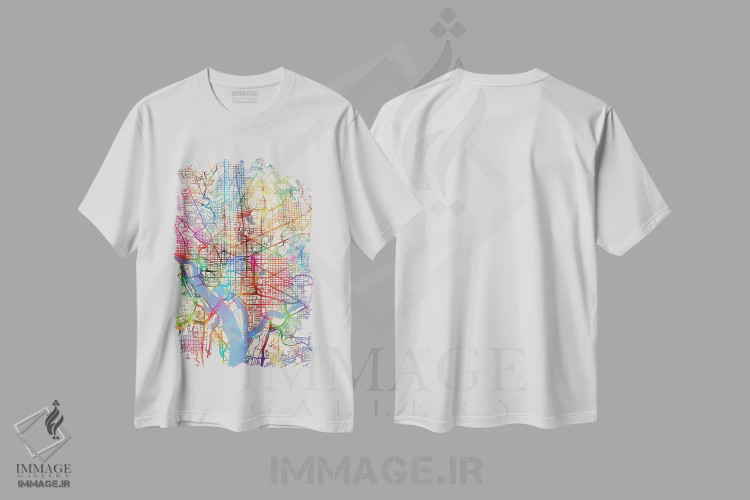 تیشرت سفید طرح دار – تیشرت هنری ,D.C., USA,نقشه رنگین کمانی واشینگتن دی سی، آمریکا اثر مایکل تامپست immage.ir