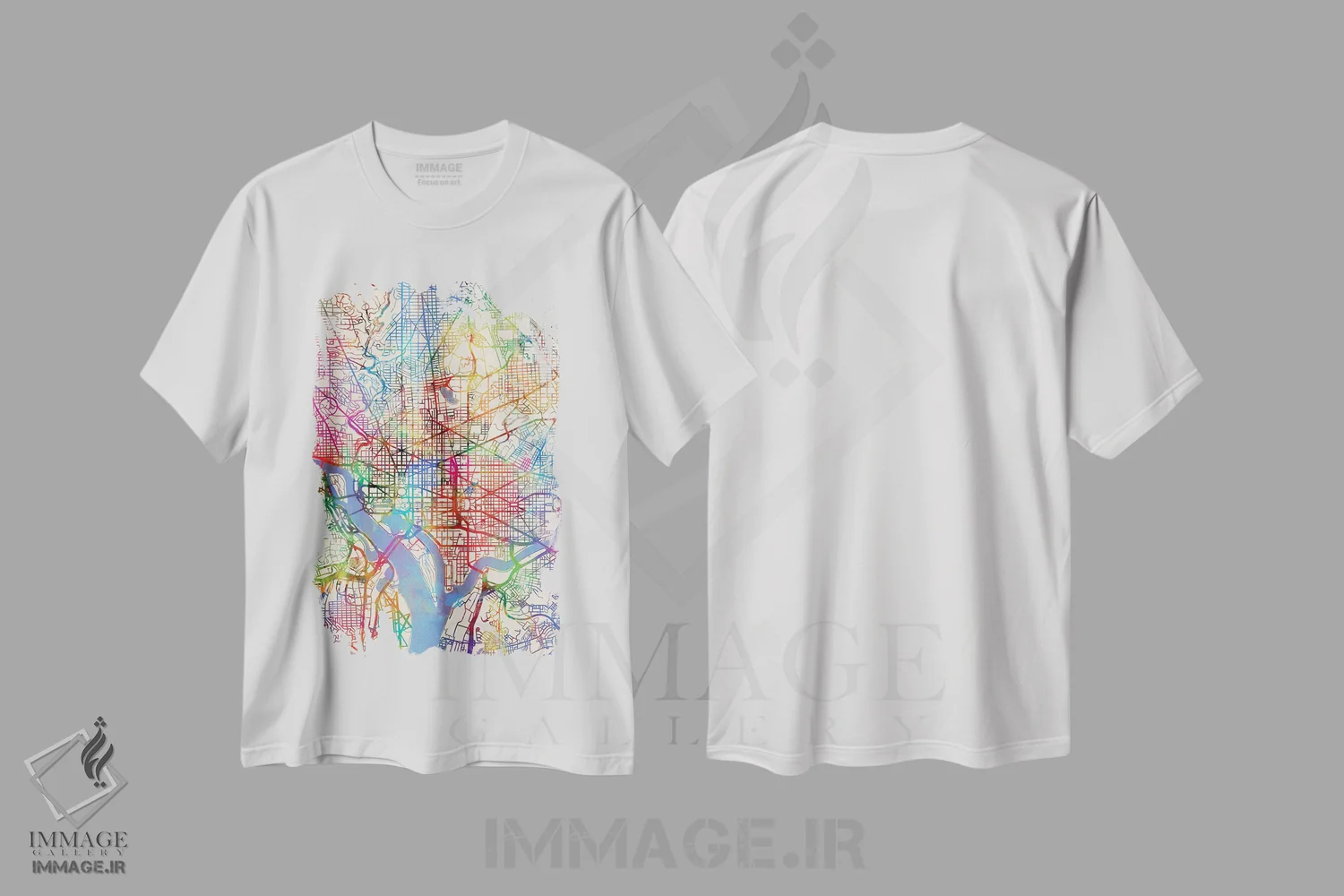 تیشرت سفید طرح دار – تیشرت هنری ,D.C., USA,نقشه رنگین کمانی واشینگتن دی سی، آمریکا اثر مایکل تامپست immage.ir