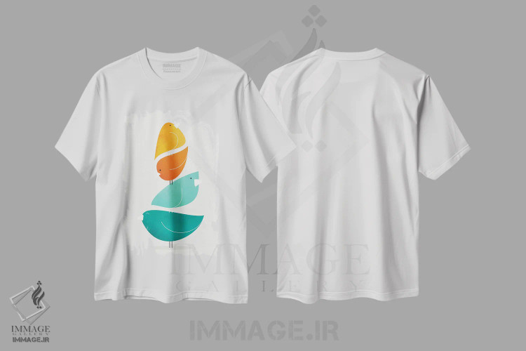 تیشرت سفید طرح دار – تیشرت طبیعت ,دسته پرندگان II اثر مدرن تروپیکال فروشگاه ایماژ