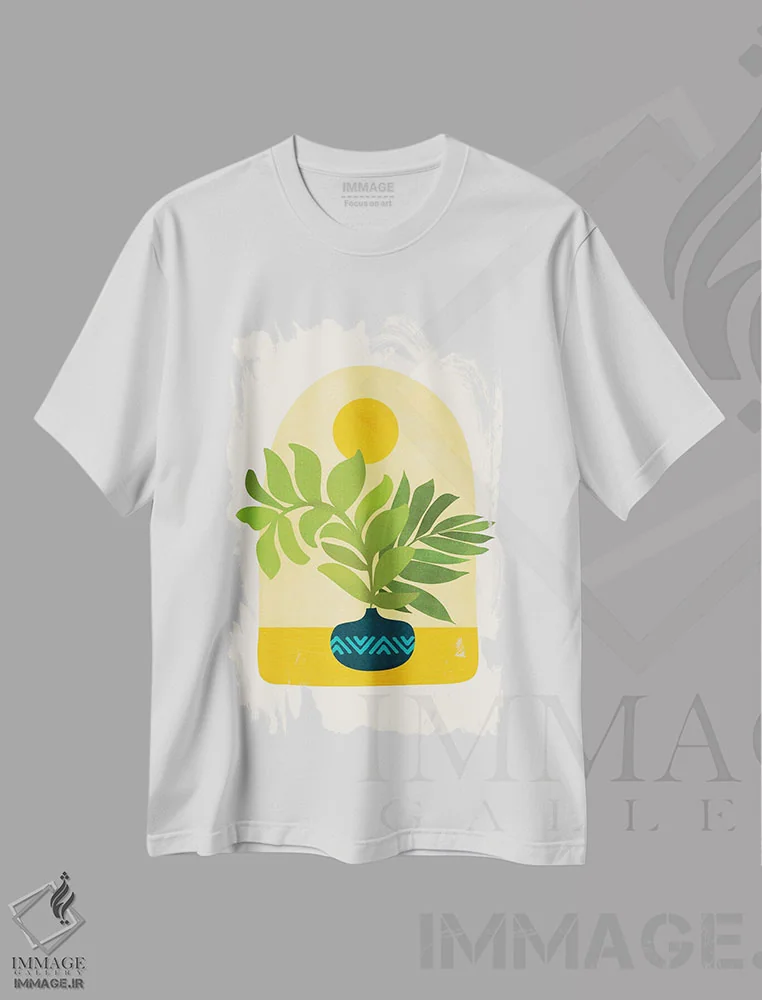 تیشرت سفید طرح دار – تیشرت مینیمال ,صبح یکشنبه اثر مدرن تروپیکال فروشگاه ایماژ