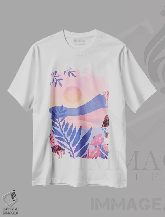 تیشرت سفید طرح دار – تیشرت وینتیج ,غروب هاوایی اثر مدرن تروپیکال immage.ir