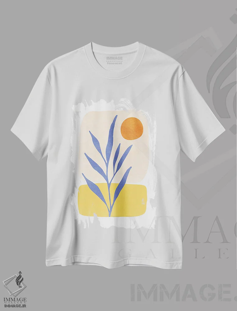 تیشرت سفید طرح دار – تیشرت مینیمال ,تعادل طبیعت اثر مدرن تروپیکال immage.ir