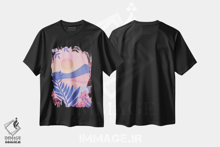 تیشرت مشکی طرح دار – تیشرت وینتیج ,غروب هاوایی اثر مدرن تروپیکال فروشگاه ایماژ