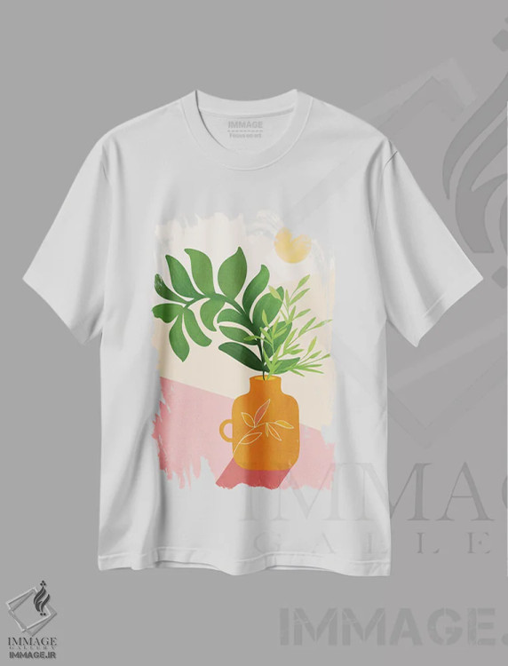 تیشرت سفید طرح دار – تیشرت طبیعت ,سبزینه و نور خورشید اثر مدرن تروپیکال immage.ir