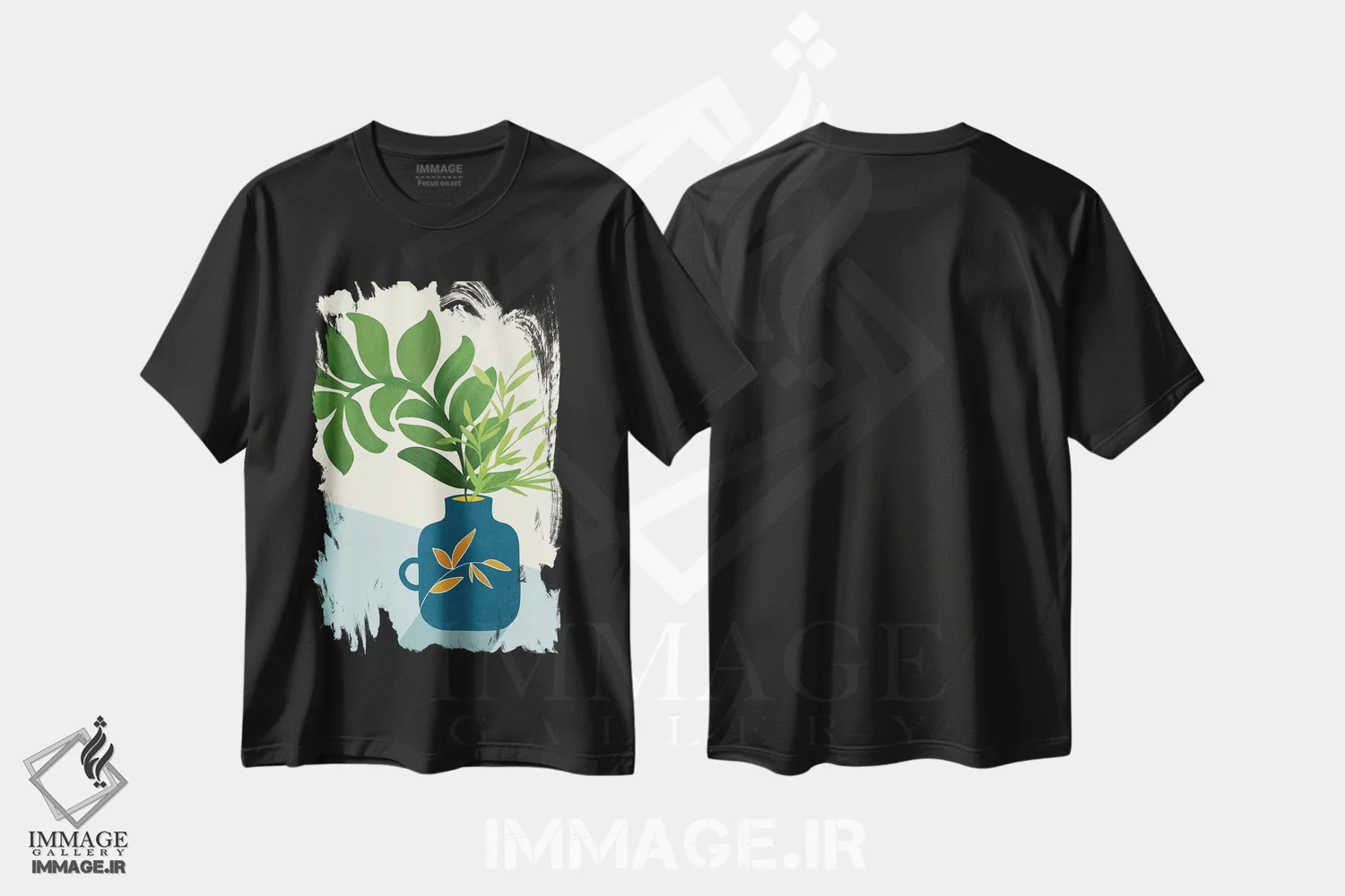 تیشرت مشکی طرح دار – تیشرت هنری ,باغ پنجره قدیمی اثر مدرن تروپیکال immage.ir