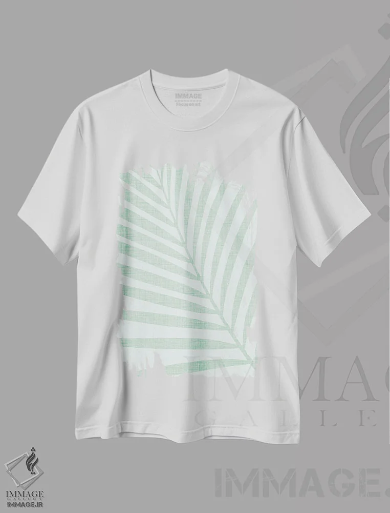 تیشرت سفید طرح دار – تیشرت گیاهان ,برگ نخل به رنگ پاستلی اثر مدرن تروپیکال فروشگاه ایماژ