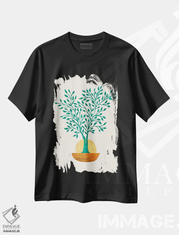 تیشرت مشکی طرح دار – تیشرت هنری ,غروب زمردی انتزاعی اثر مدرن تروپیکال فروشگاه ایماژ