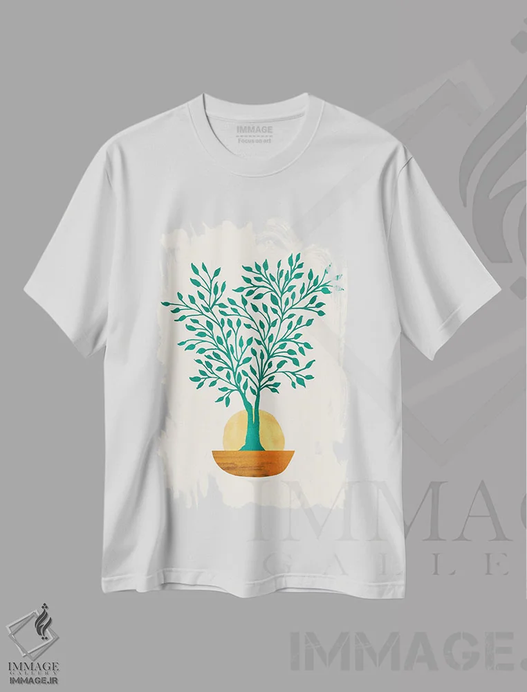 تیشرت سفید طرح دار – تیشرت هنری ,غروب زمردی انتزاعی اثر مدرن تروپیکال immage.ir