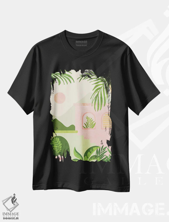 تیشرت مشکی طرح دار – تیشرت منظره ,ویلا کوهستانی اثر مدرن تروپیکال immage.ir