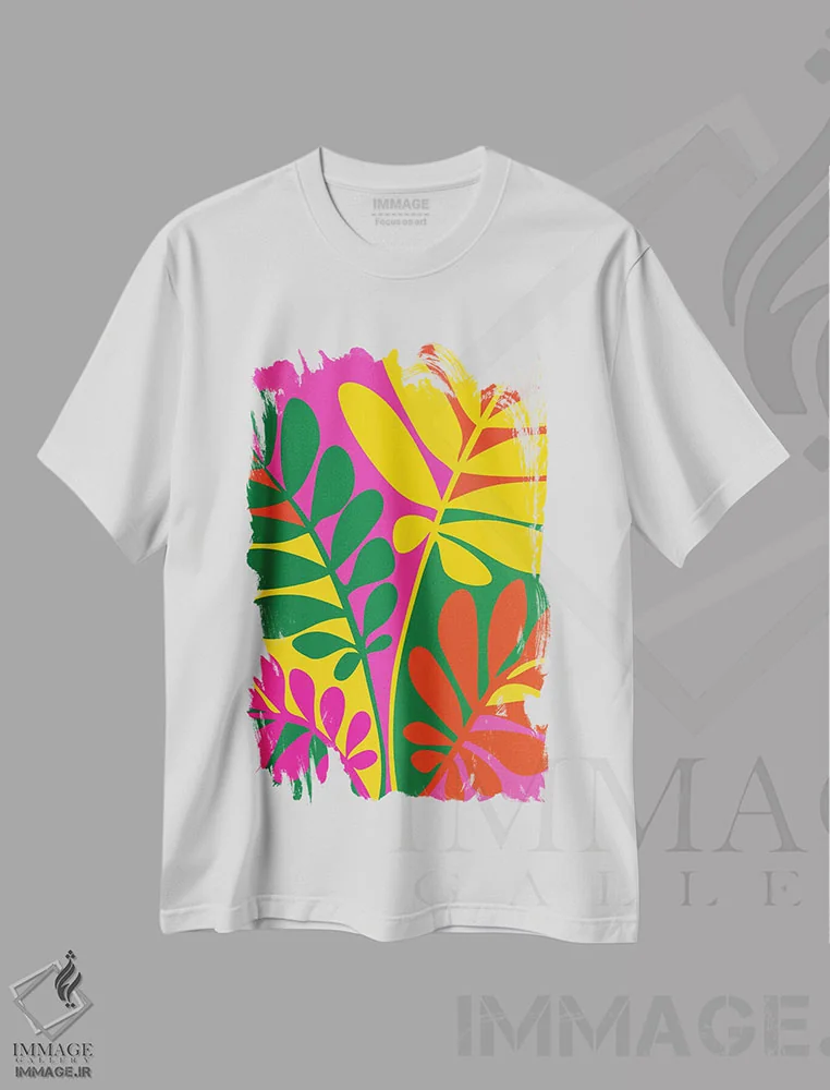 تیشرت سفید طرح دار – تیشرت گرمسیری ,گیاهان درخشان اثر مدرن تروپیکال immage.ir