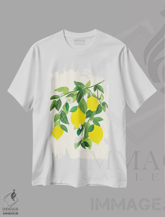 تیشرت سفید طرح دار – تیشرت میوه ,لیموهای آفتابی اثر مدرن تروپیکال فروشگاه ایماژ