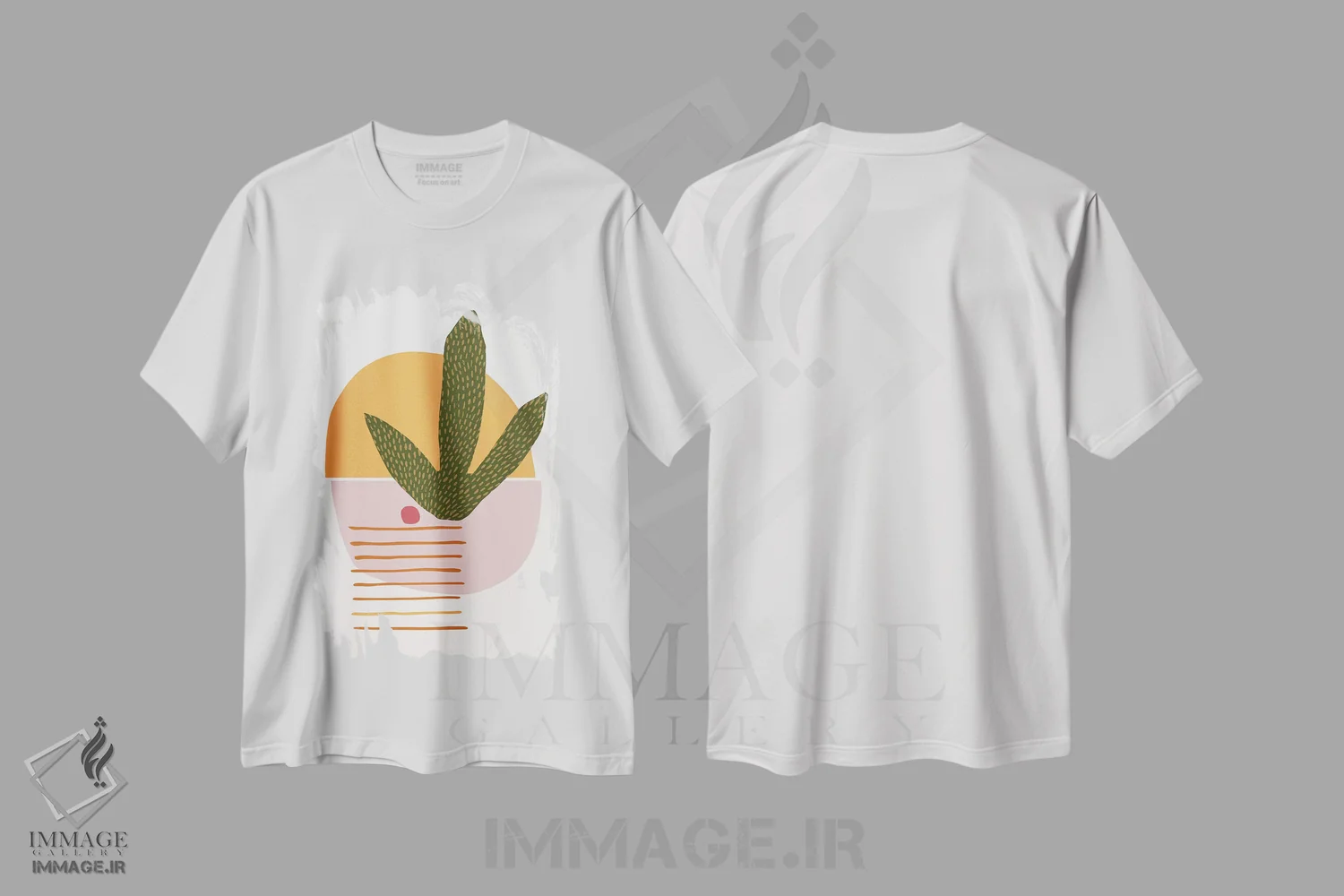 تیشرت سفید طرح دار – تیشرت انتزاعی ,منظره آفتابی سبز بیابان اثر مدرن تروپیکال فروشگاه ایماژ