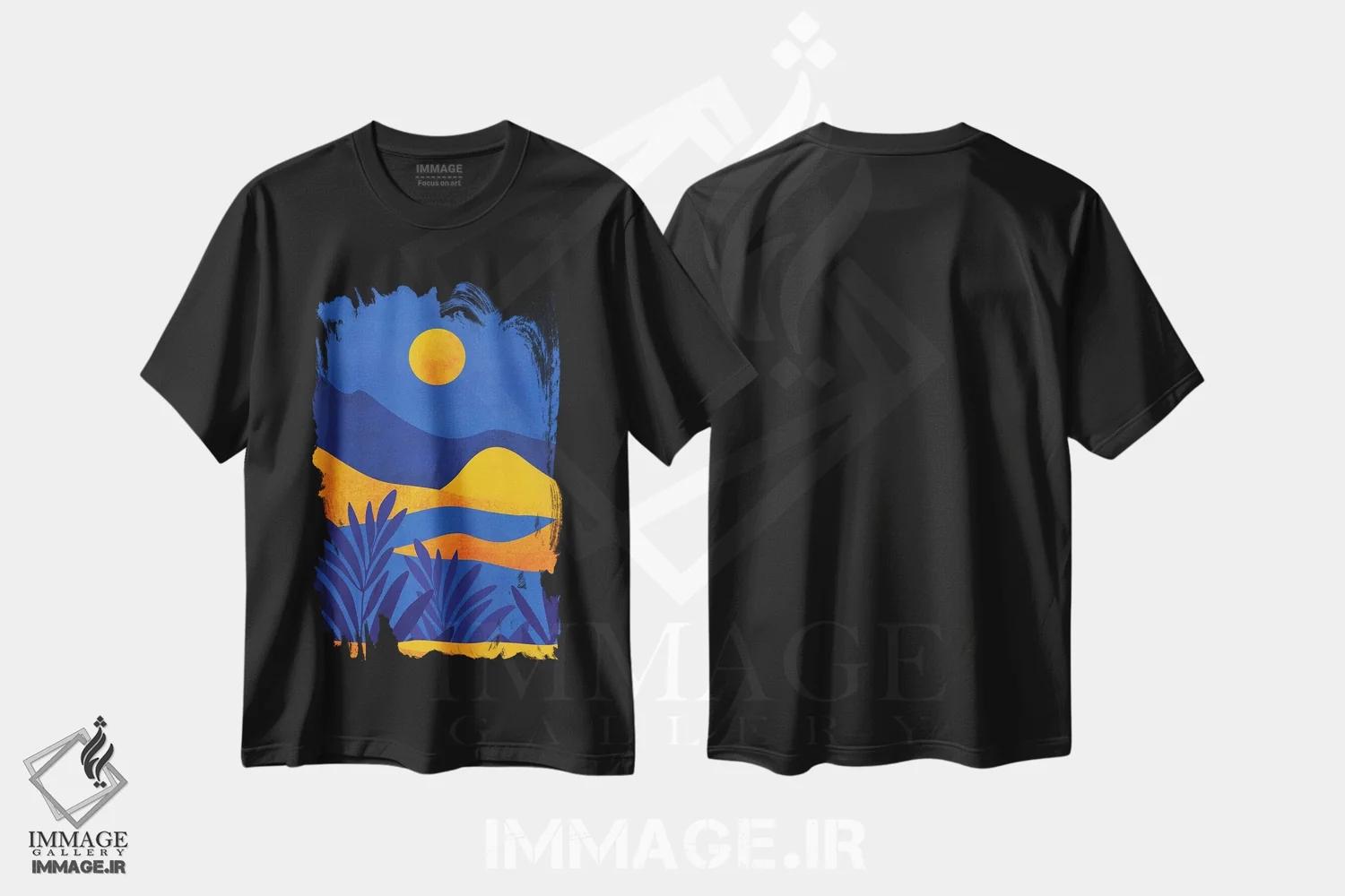 تیشرت مشکی طرح دار – تیشرت طبیعت ,کوه های طلوع ماه اثر مدرن تروپیکال فروشگاه ایماژ