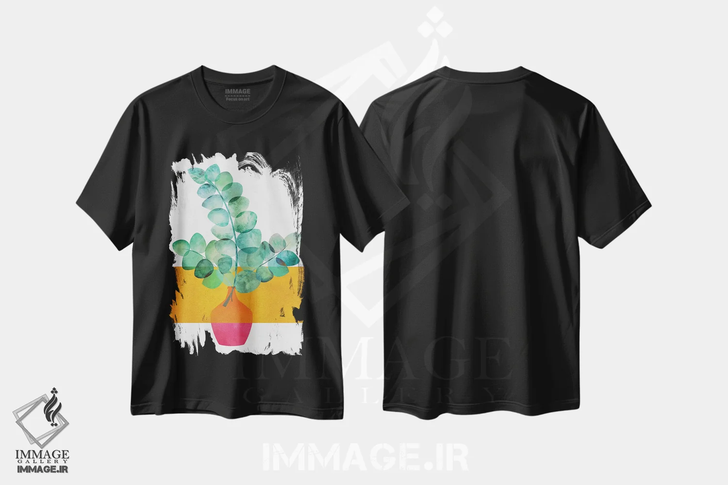 تیشرت مشکی طرح دار – تیشرت گیاه ,اوکالیپتوس و نور خورشید اثر مدرن تروپیکال فروشگاه ایماژ